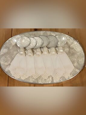 NEW Vintage Capiz Shell Table Setting for 6 w/Placemats, Napkins, Rings, Coaster
